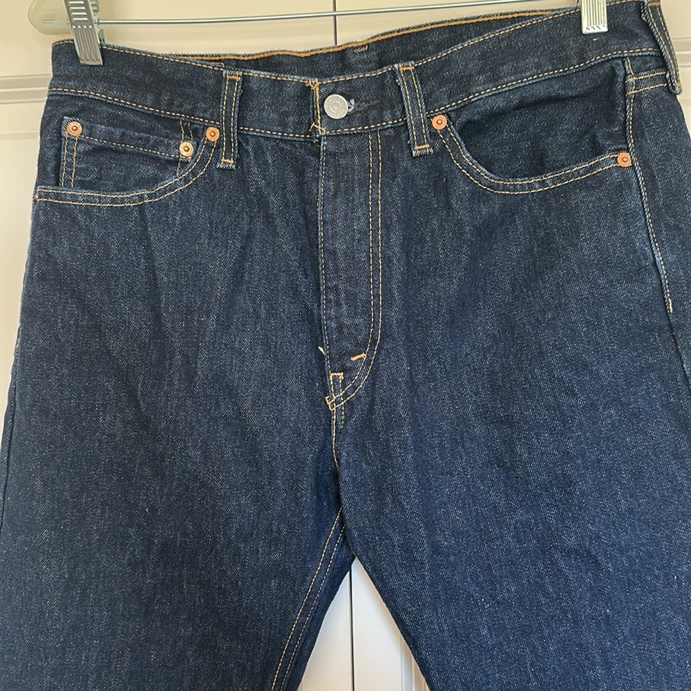 Levi’s 505 dark wash blue jeans. W 33 L 34 100% cotton zip fly new condition - Picture 3 of 7
